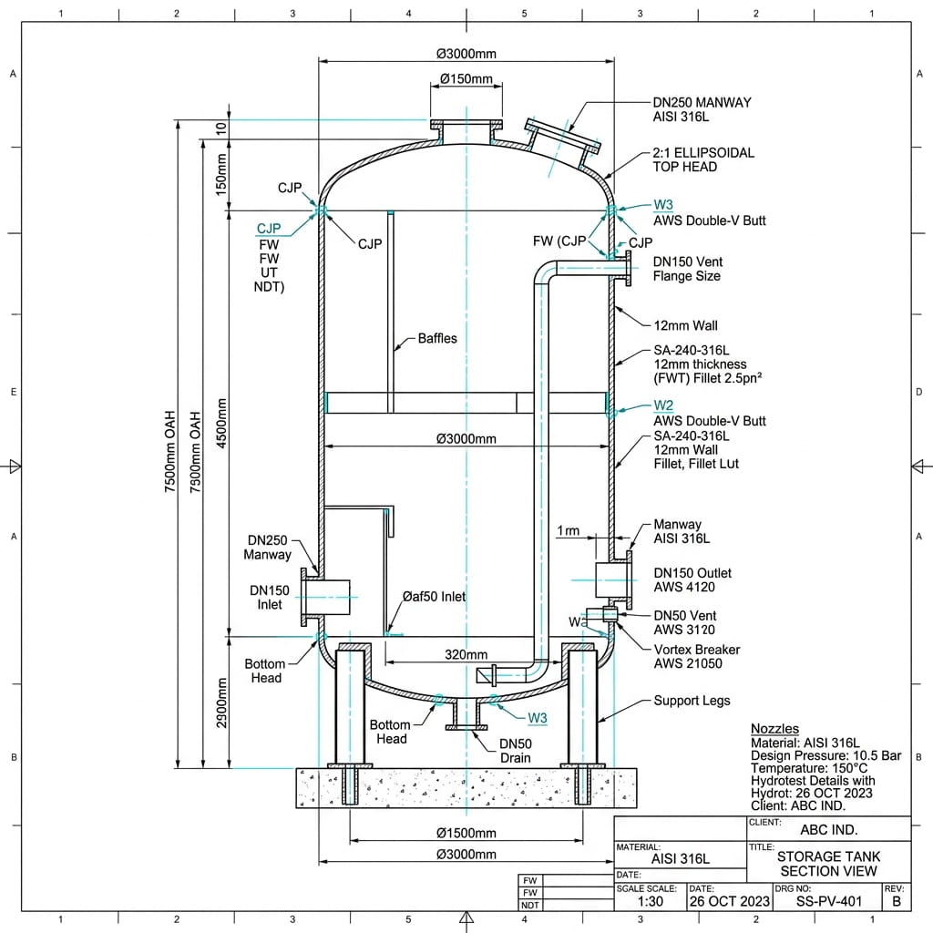 Plano Técnico de Tanque Industrial Equivenca